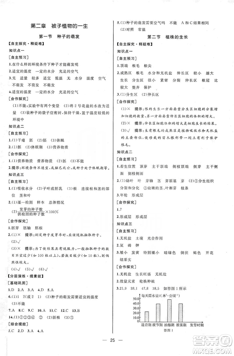 人民教育出版社2019同步學歷案課時練七年級生物學人教版上冊河北專版答案