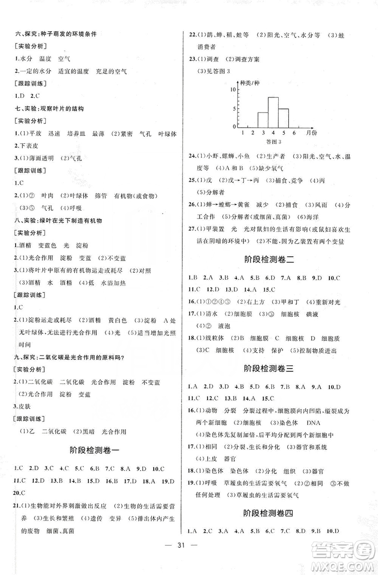 人民教育出版社2019同步學歷案課時練七年級生物學人教版上冊河北專版答案