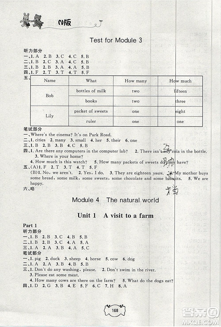 2019年鐘書金牌課課練四年級英語上冊N版參考答案