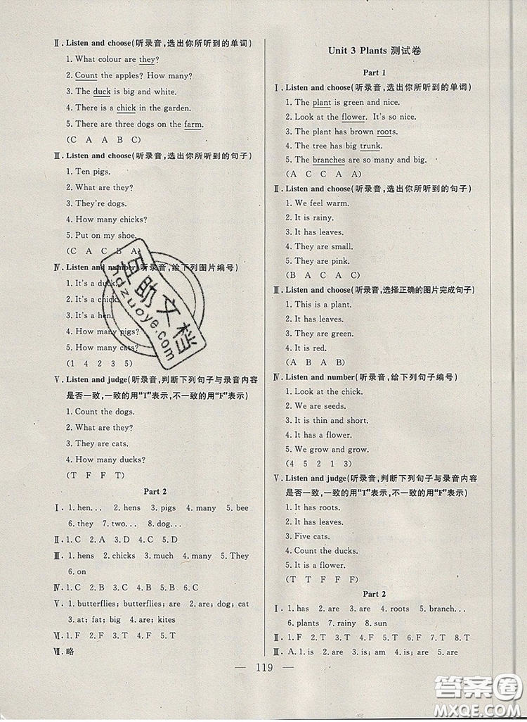 2019年鐘書(shū)金牌好題好卷期末沖刺100分三年級(jí)英語(yǔ)上冊(cè)N版參考答案