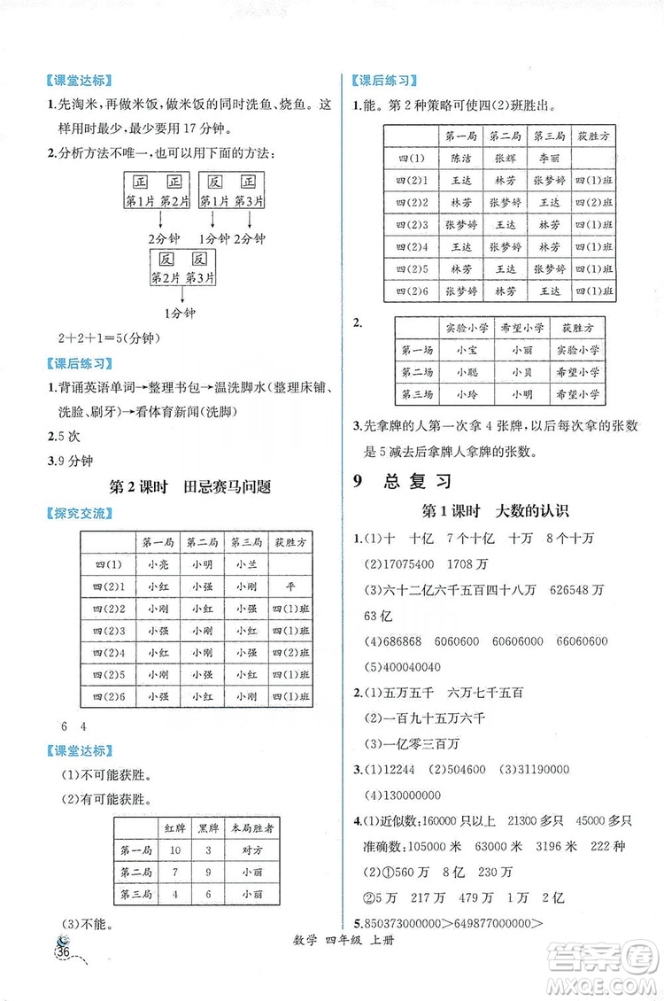 人民教育出版社2019同步導學案課時練四年級數(shù)學上冊答案