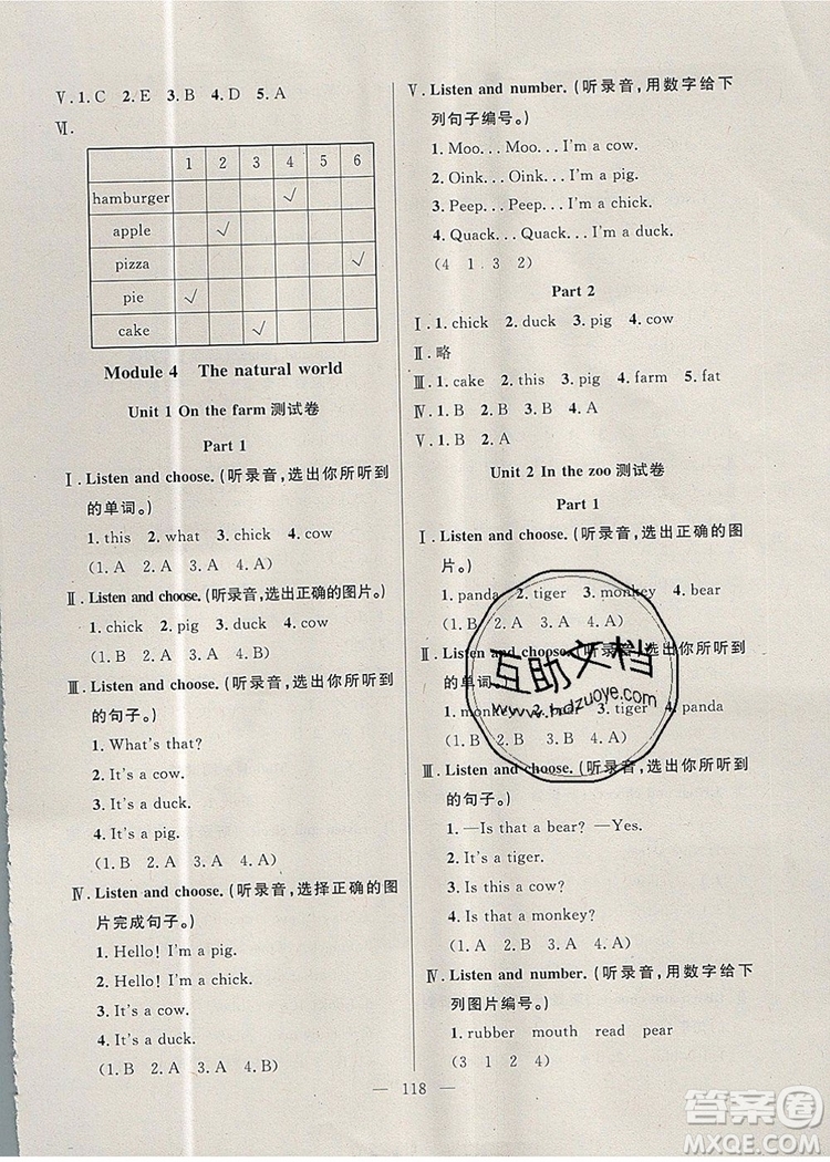 2019年鐘書金牌好題好卷期末沖刺100分一年級英語上冊N版參考答案