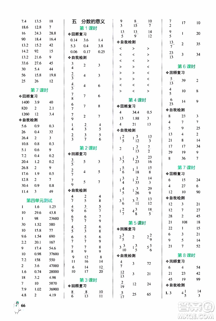 2019年P(guān)ASS綠卡圖書小學(xué)學(xué)霸口算五年級上BS北師版參考答案