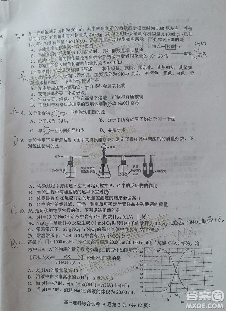 唐山市2019-2020學(xué)年高三年級(jí)摸底考試?yán)砜凭C合試題及答案