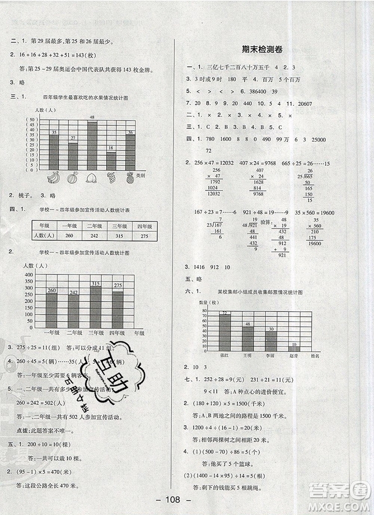 2019年綜合應(yīng)用創(chuàng)新題典中點(diǎn)四年級(jí)數(shù)學(xué)上冊(cè)青島版參考答案