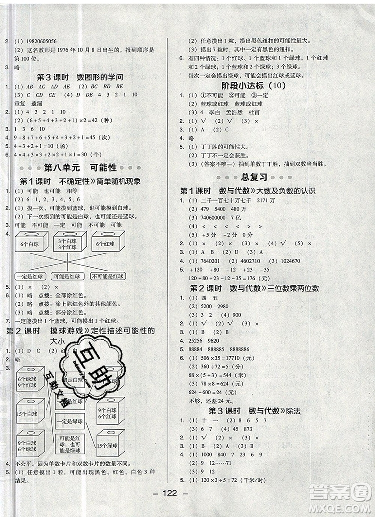 2019年綜合應(yīng)用創(chuàng)新題典中點四年級數(shù)學(xué)上冊北師大版參考答案