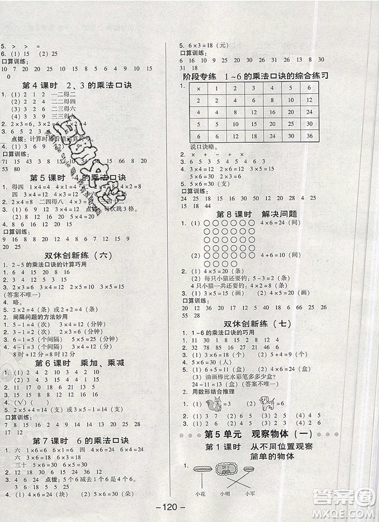 2019年綜合應用創(chuàng)新題典中點二年級數(shù)學上冊人教版參考答案