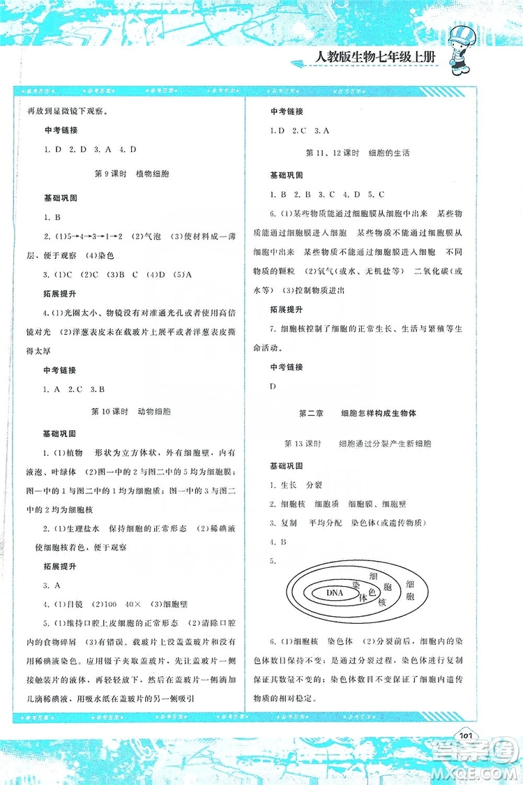 湖南少年兒童出版社2019課程基礎(chǔ)訓(xùn)練七年級生物上冊人教版答案