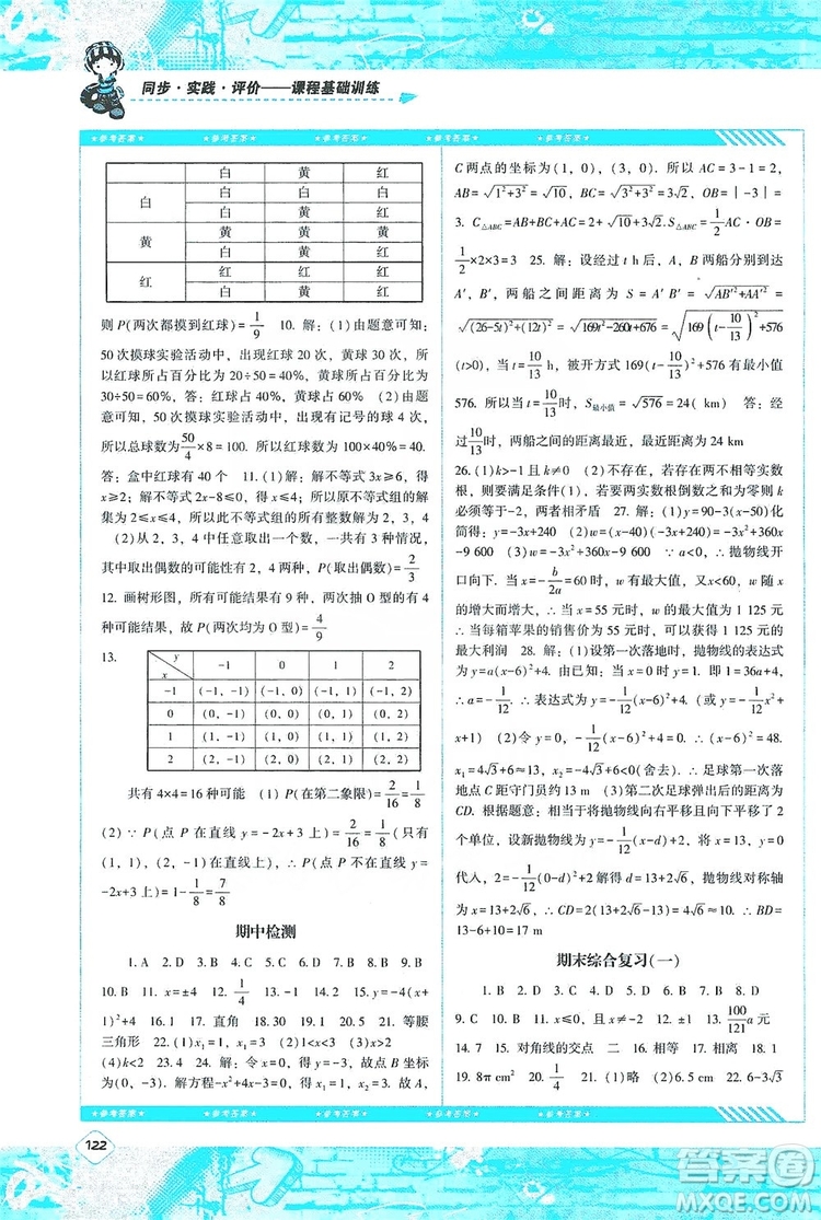 湖南少年兒童出版社2019課程基礎(chǔ)訓(xùn)練九年級數(shù)學(xué)上冊人教版答案