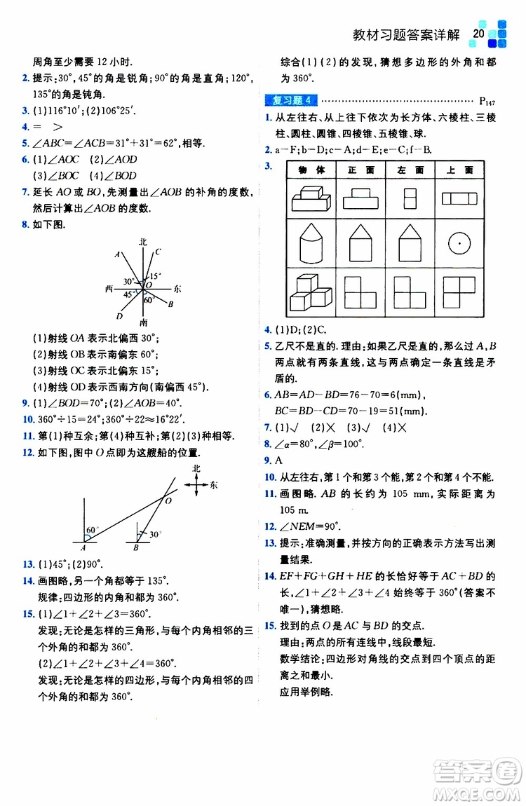 安徽人民出版社2019年全易通初中數(shù)學(xué)七年級(jí)上冊(cè)RJ人教版參考答案