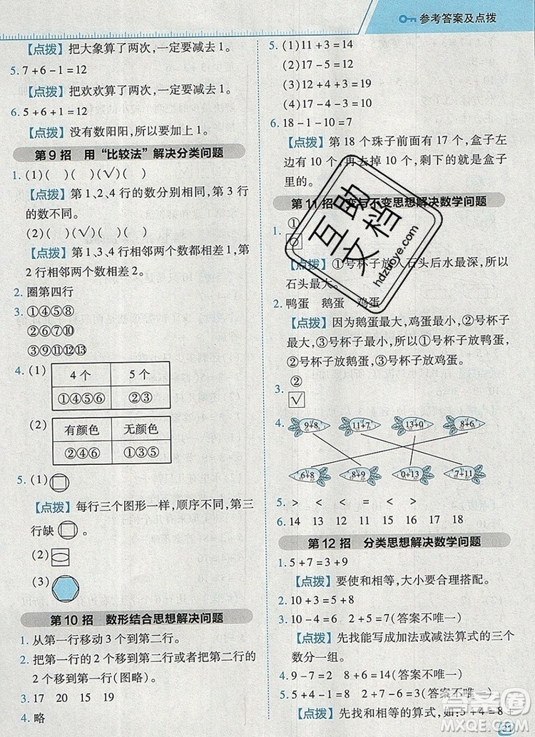 2019年綜合應用創(chuàng)新題典中點一年級數(shù)學上冊蘇教版參考答案