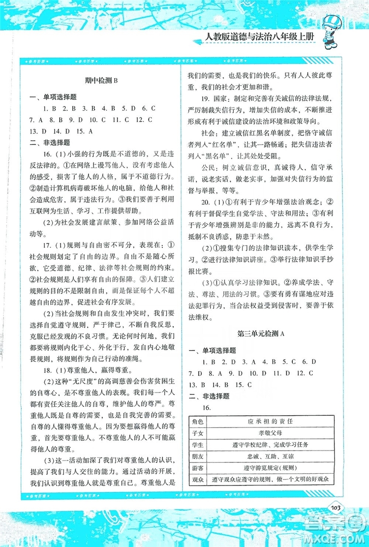 湖南少年兒童出版社2019課程基礎(chǔ)訓(xùn)練八年級(jí)道德與法治上冊(cè)人教版答案