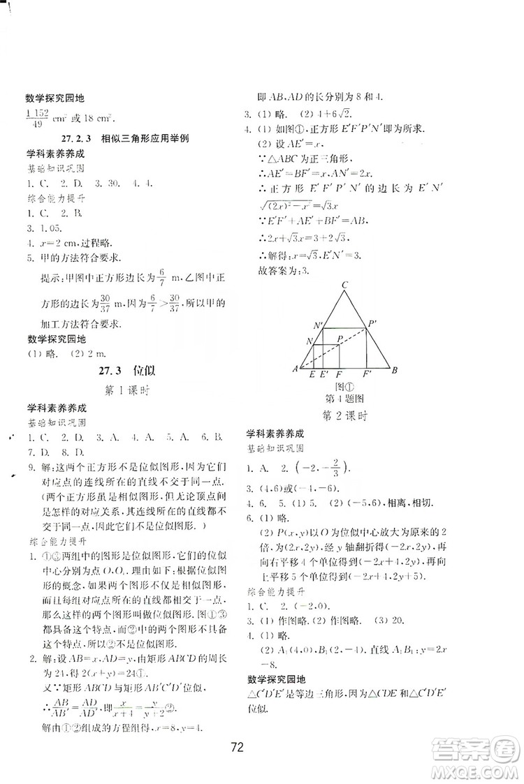 山東教育出版社2019初中基礎(chǔ)訓(xùn)練九年級(jí)數(shù)學(xué)全一冊(cè)人教版答案