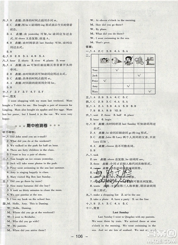 2019年綜合應(yīng)用創(chuàng)新題典中點(diǎn)五年級英語上冊外研版參考答案