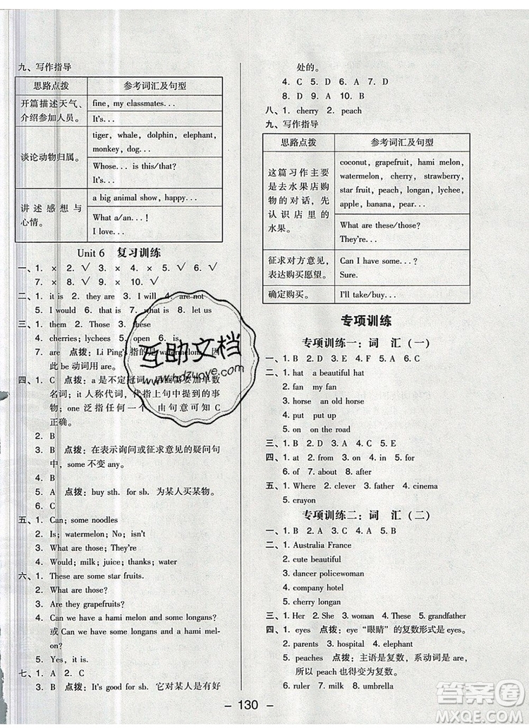 2019年綜合應(yīng)用創(chuàng)新題典中點五年級英語上冊精通版參考答案