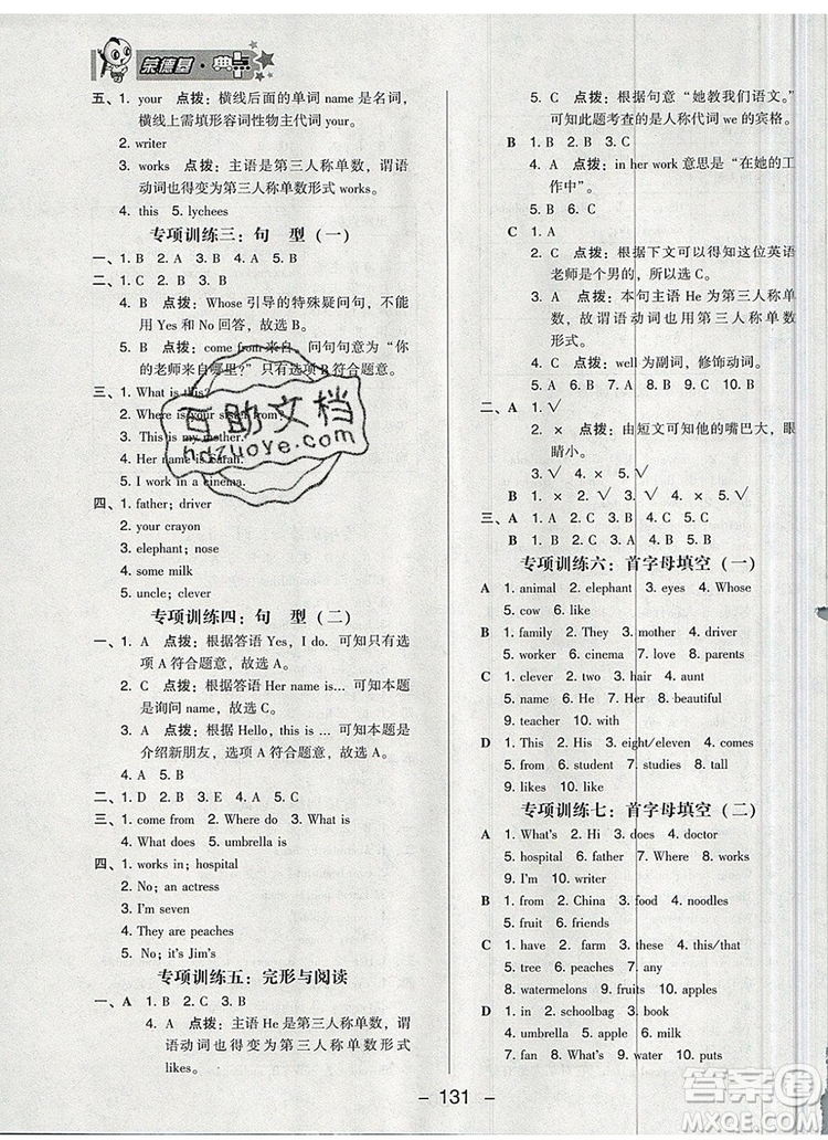 2019年綜合應(yīng)用創(chuàng)新題典中點五年級英語上冊精通版參考答案