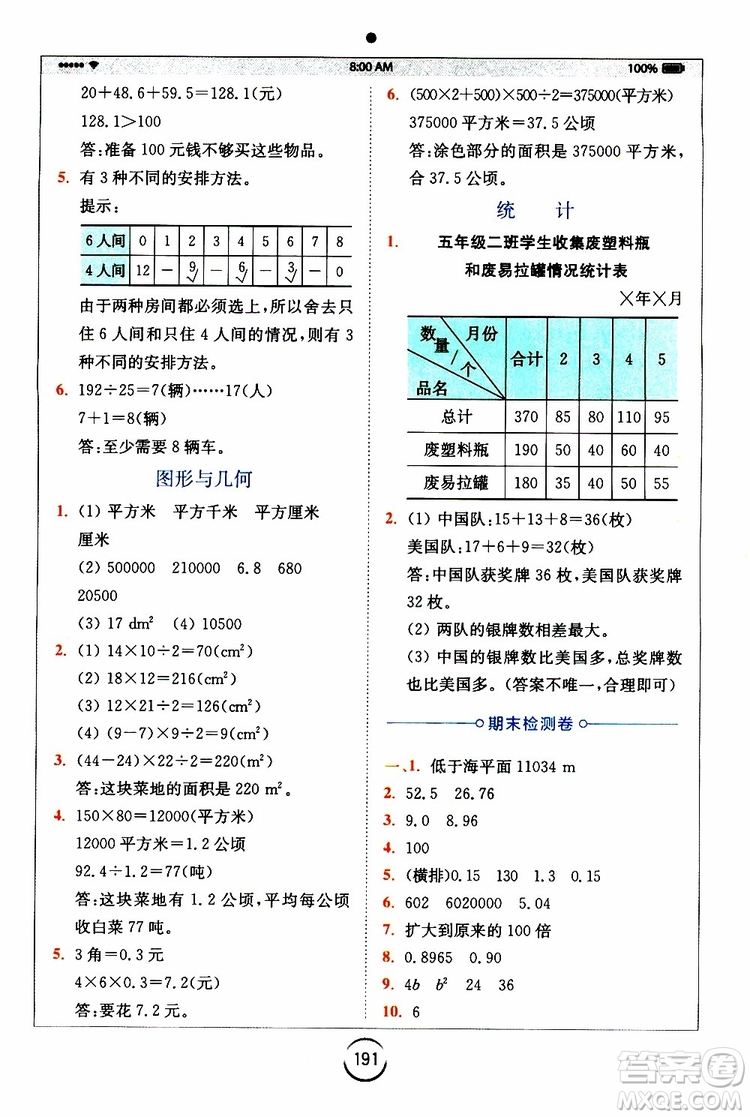 2019新版小學(xué)全易通五年級(jí)上冊(cè)數(shù)學(xué)SJ蘇教版參考答案