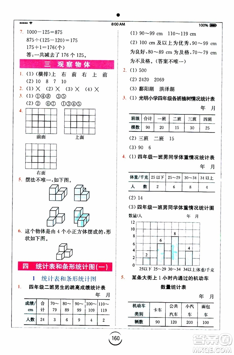 安徽人民出版2019年全易通小學(xué)數(shù)學(xué)四年級上SJ蘇教版參考答案