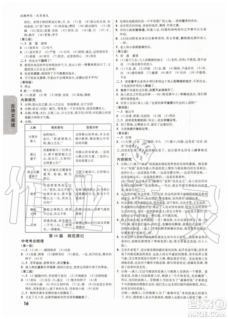 2020版萬唯中考試題研究語文九年級全一冊北京專版參考答案