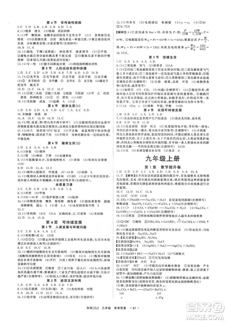 2019全效提分卷九年級(jí)上冊(cè)科學(xué)浙江版答案