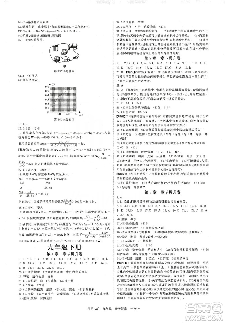 2019全效提分卷九年級(jí)上冊(cè)科學(xué)浙江版答案