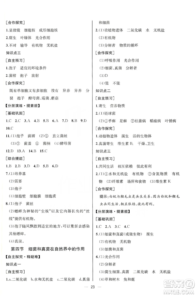 同步學(xué)歷案課時(shí)練2019八年級(jí)生物學(xué)上冊人教版答案