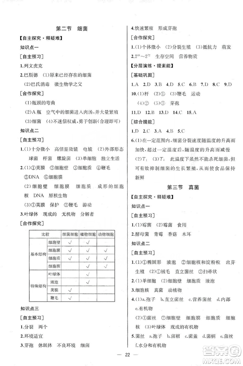 同步學(xué)歷案課時(shí)練2019八年級(jí)生物學(xué)上冊人教版答案