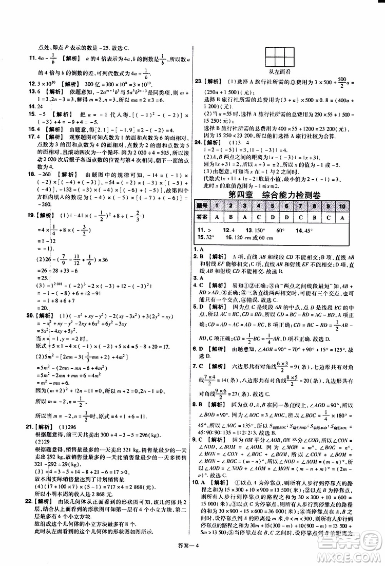 2020版一遍過單元綜合能力檢測(cè)卷初中數(shù)學(xué)七年級(jí)上冊(cè)BS版北師版參考答案