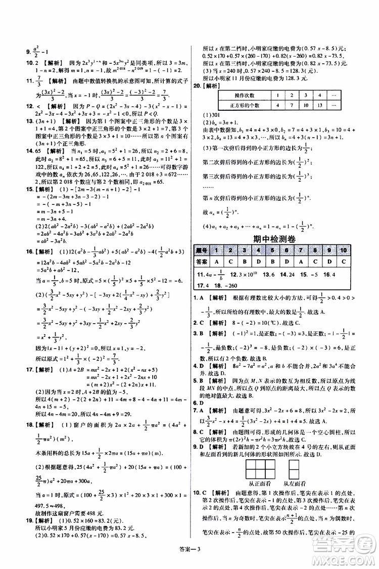 2020版一遍過單元綜合能力檢測(cè)卷初中數(shù)學(xué)七年級(jí)上冊(cè)BS版北師版參考答案