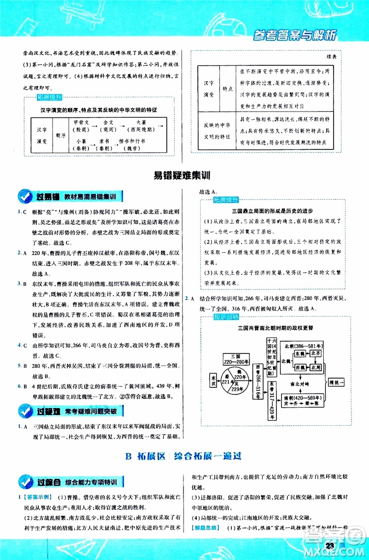 2020版一遍過初中歷史七年級(jí)上冊(cè)RJ人教版參考答案