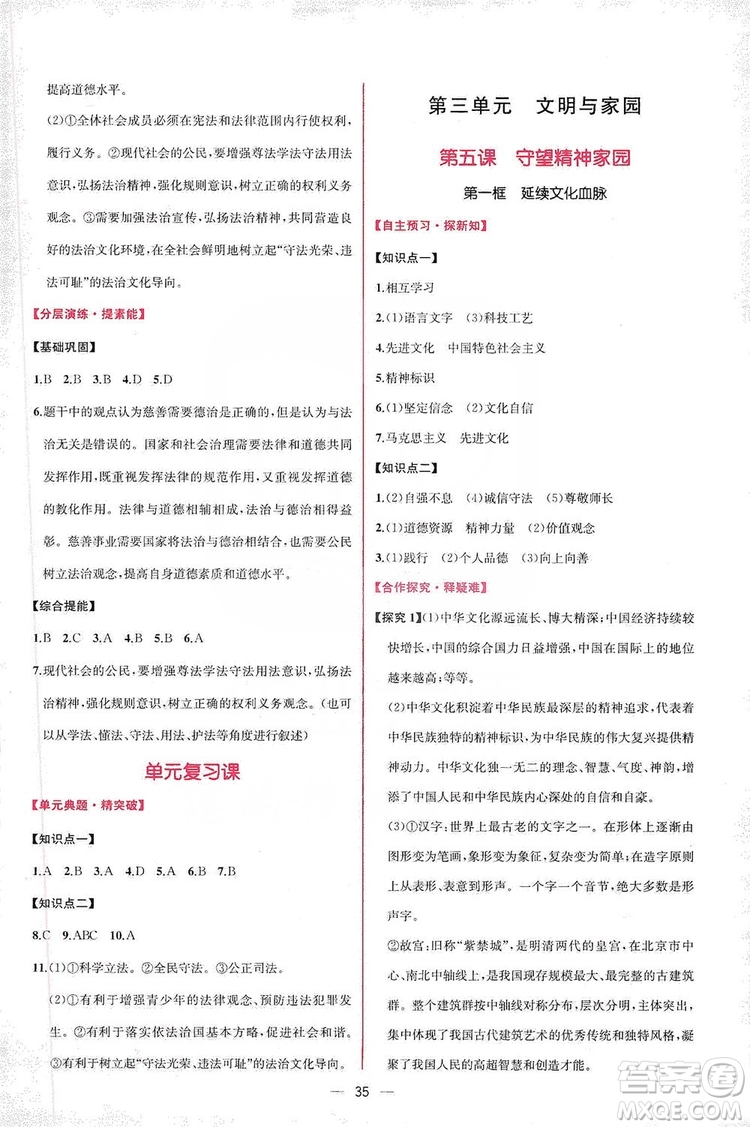 同步學(xué)歷案課時(shí)練2019九年級(jí)道德與法治人教版答案