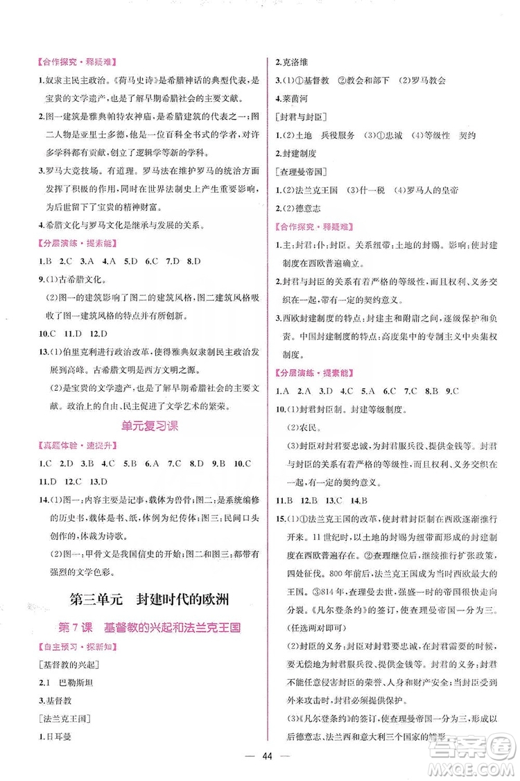 同步學(xué)歷案課時練2019九年級世界歷史人教版答案