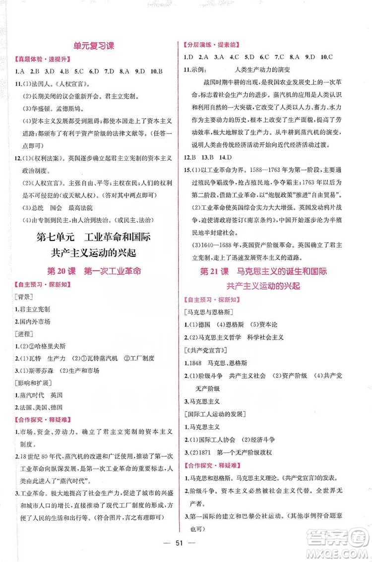 同步學(xué)歷案課時練2019九年級世界歷史人教版答案