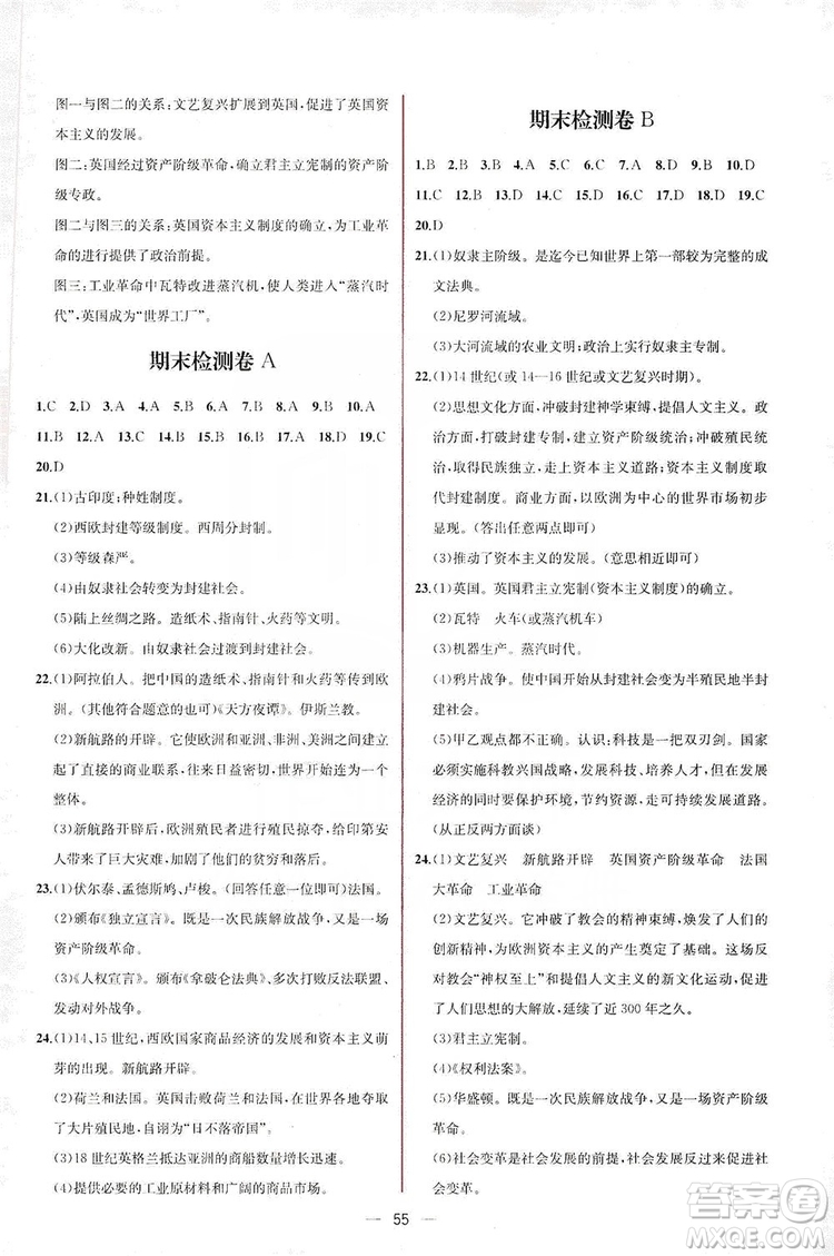 同步學(xué)歷案課時練2019九年級世界歷史人教版答案