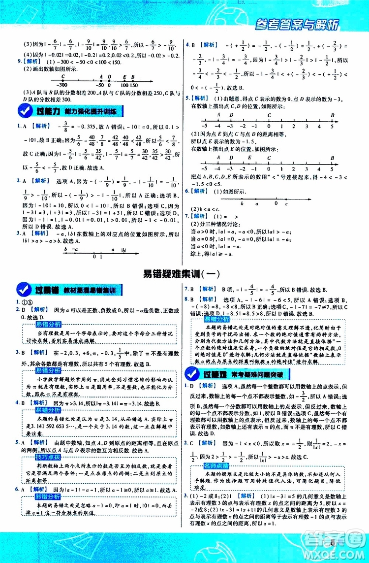 2020版一遍過(guò)初中數(shù)學(xué)七年級(jí)上冊(cè)RJ人教版參考答案