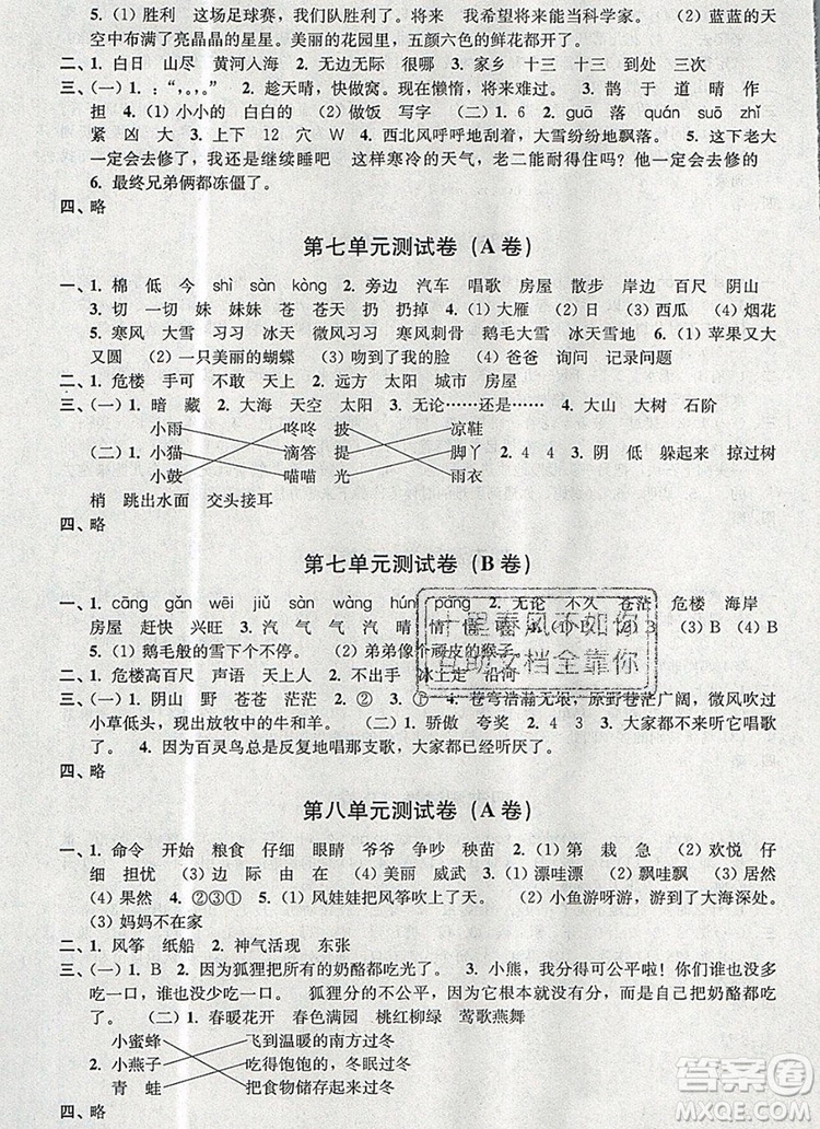 2019年名師點(diǎn)撥培優(yōu)密卷二年級(jí)語(yǔ)文上冊(cè)全國(guó)版參考答案