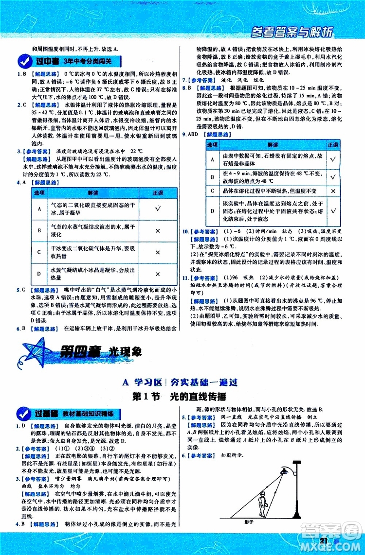 2020版天星教育一遍過初中物理八年級上冊RJ人教版參考答案