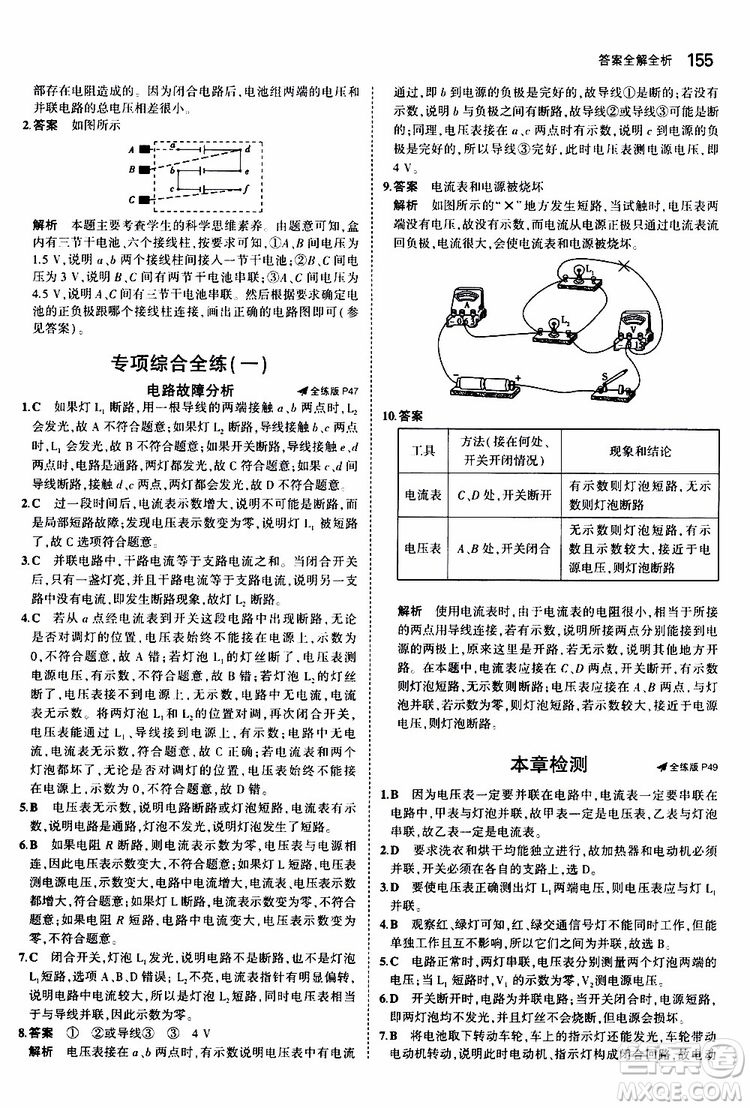 曲一線2020版5年中考3年模擬初中物理九年級(jí)全一冊(cè)全練版蘇科版參考答案