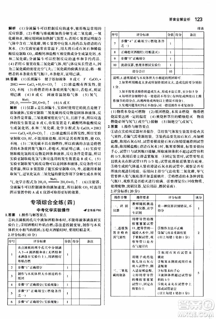 曲一線2020版5年中考3年模擬初中化學(xué)九年級(jí)上冊(cè)全練版科粵版參考答案