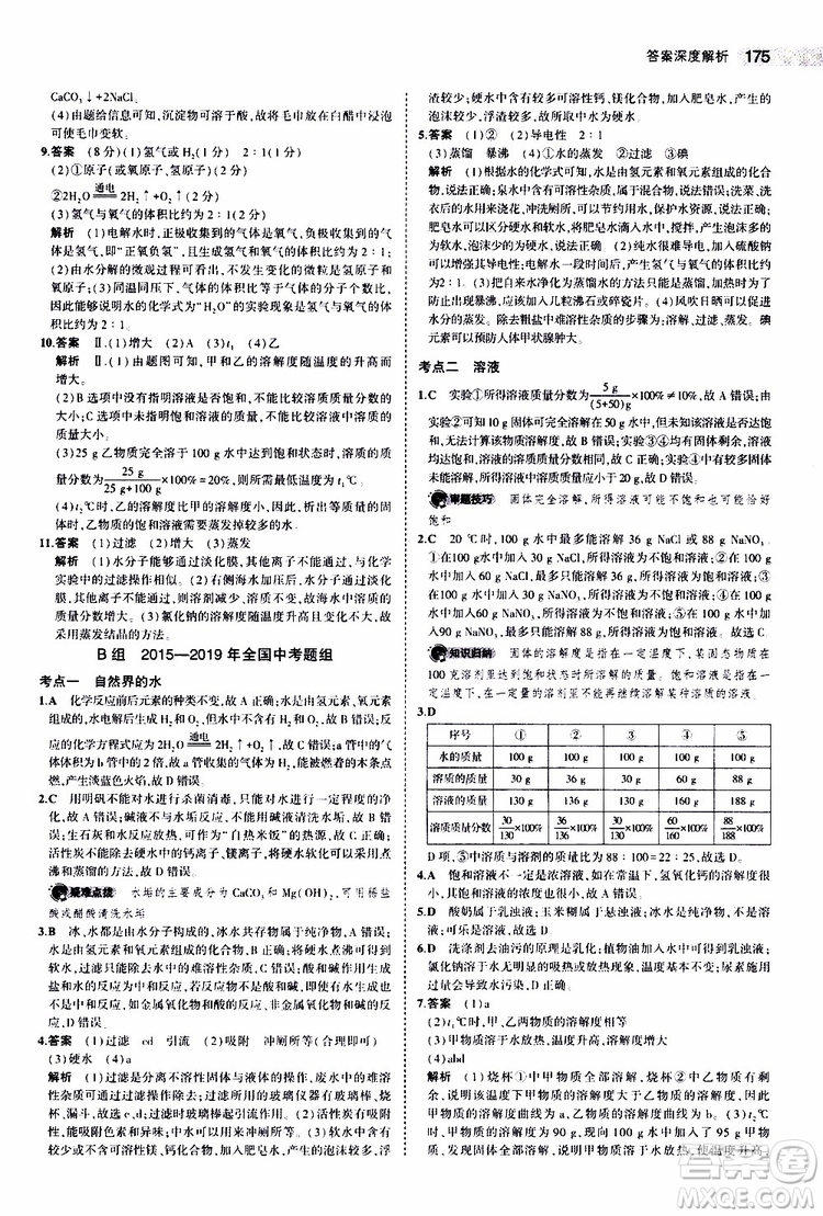 曲一線2020版5年中考3年模擬中考化學(xué)福建專用參考答案