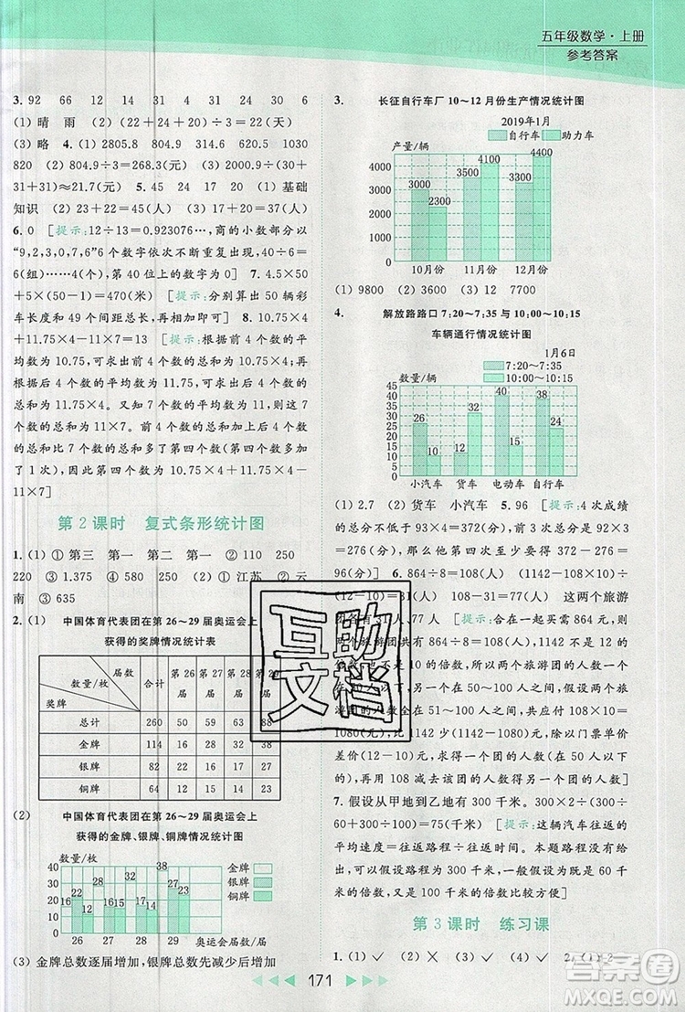 2019年亮點給力提優(yōu)課時作業(yè)本五年級數(shù)學(xué)上冊參考答案