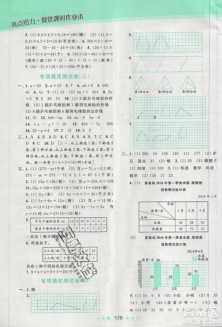 2019年亮點給力提優(yōu)課時作業(yè)本五年級數(shù)學(xué)上冊參考答案