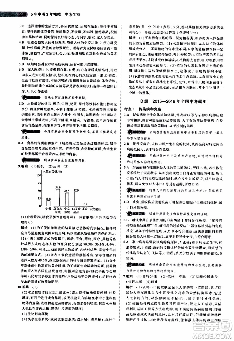 曲一線2020版5年中考3年模擬中考生物全國版參考答案