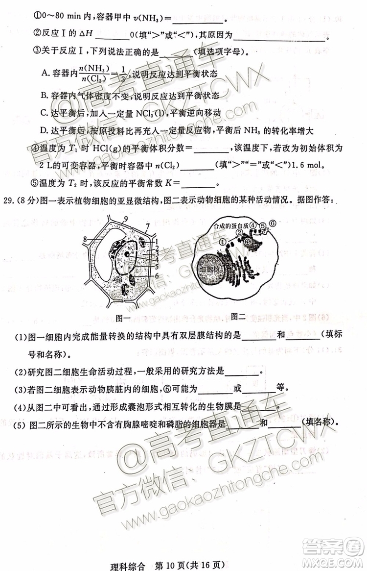 2020屆湛江市高三9月調研考試文理綜試題及參考答案