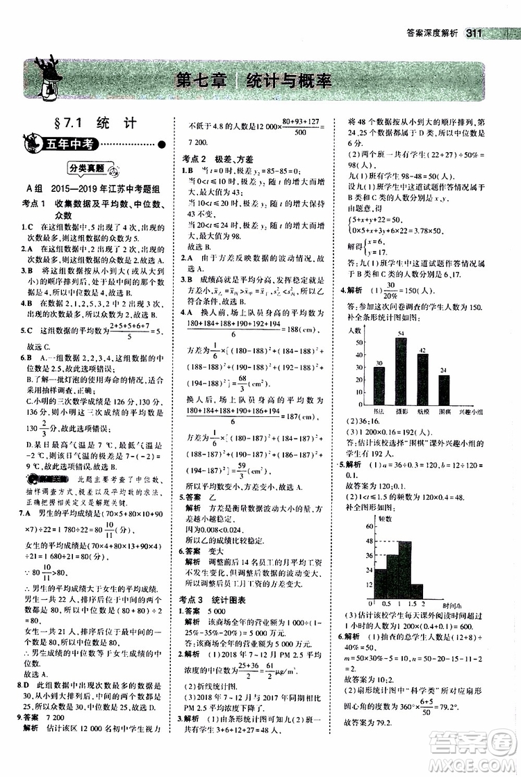 曲一線2020版5年中考3年模擬中考數(shù)學江蘇專用參考答案