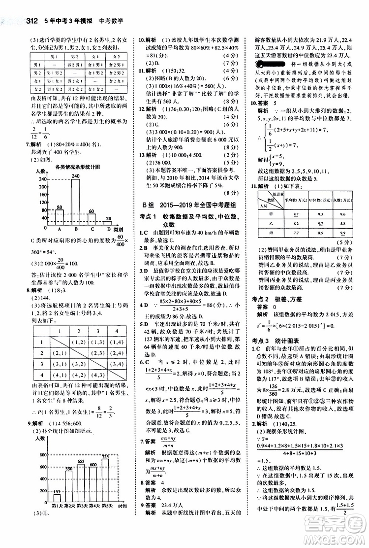 曲一線2020版5年中考3年模擬中考數(shù)學江蘇專用參考答案