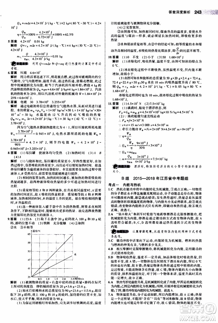 曲一線2020版5年中考3年模擬中考物理江蘇專用參考答案