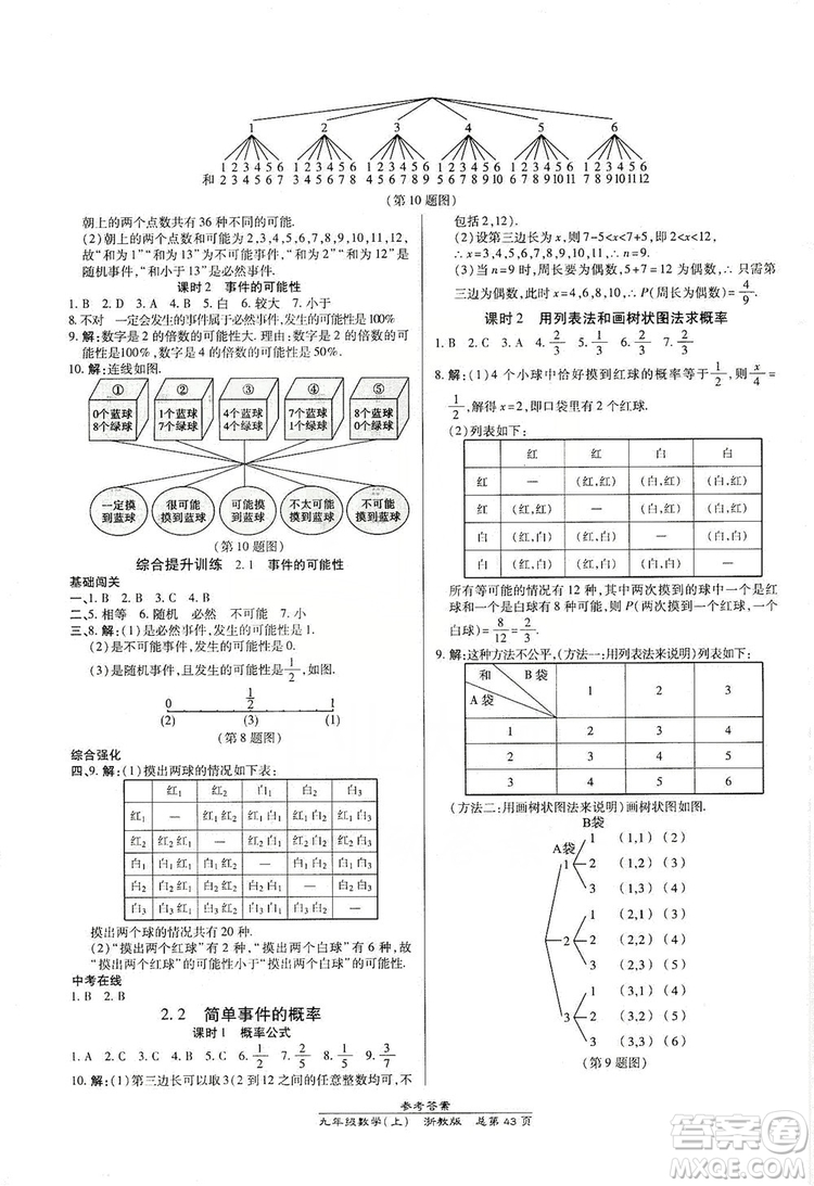 開明出版社2019高效課時(shí)通九年級(jí)數(shù)學(xué)全一冊(cè)新課改浙江專版B本答案