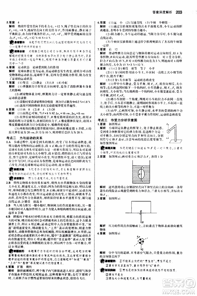 曲一線2020版5年中考3年模擬中考物理福建專用參考答案