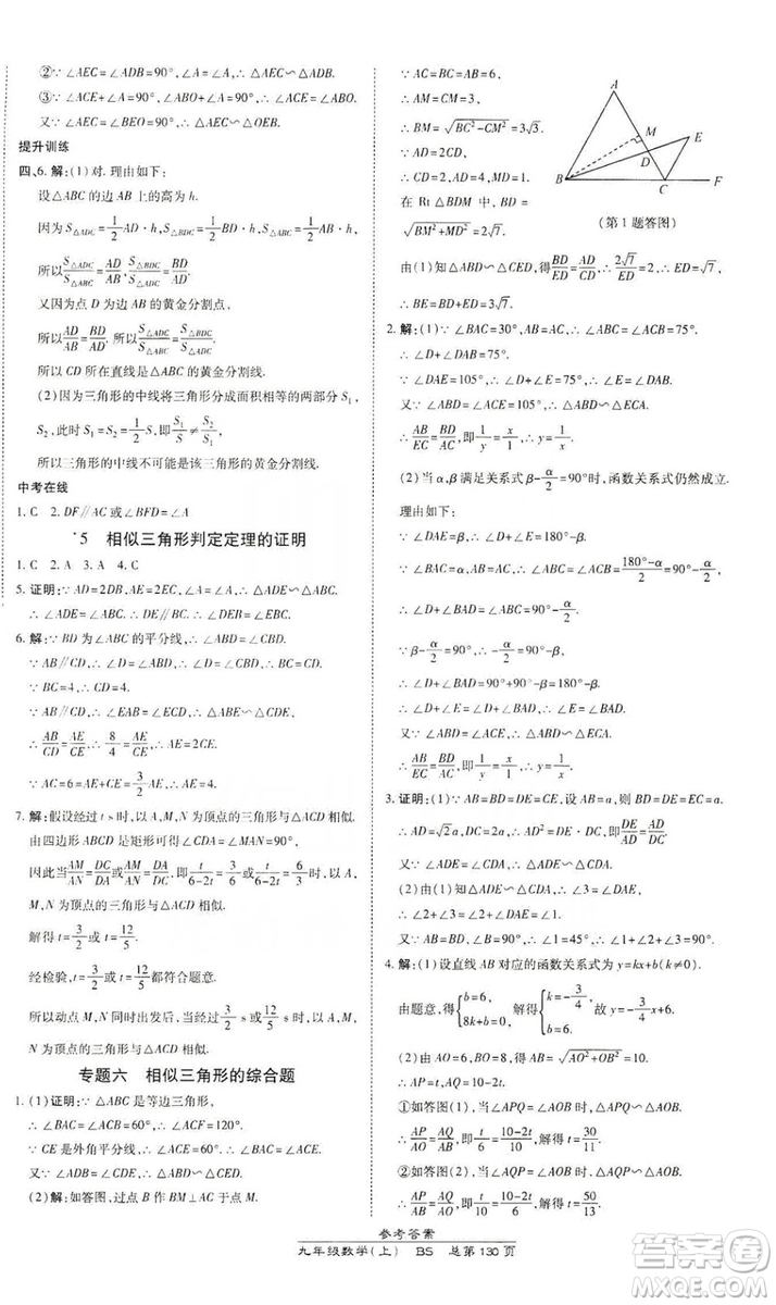 萬向思維2019高效課時通九年級數(shù)學(xué)上冊北師大版答案